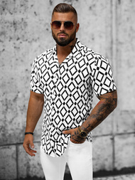 Vīriešu krekls ar īsām piedurknēm balti-melna OZONEE E/1400/139Z