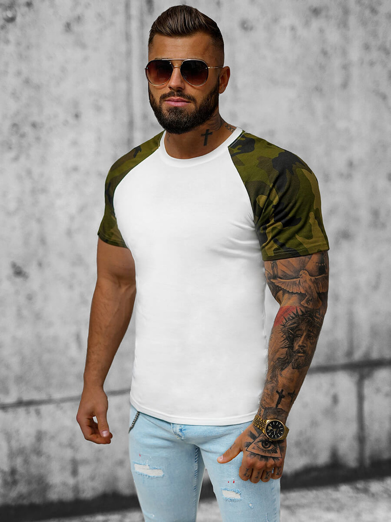 Vīriešu t-krekls balts-kamuflāžas OZONEE JS/8T82/2Z