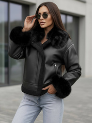 Sieviešu ādas jaka melna OZONEE JS/61M8505/392Z