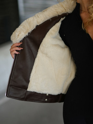 Sieviešu ādas jaka šokolāde OZONEE JS/61M8508/158