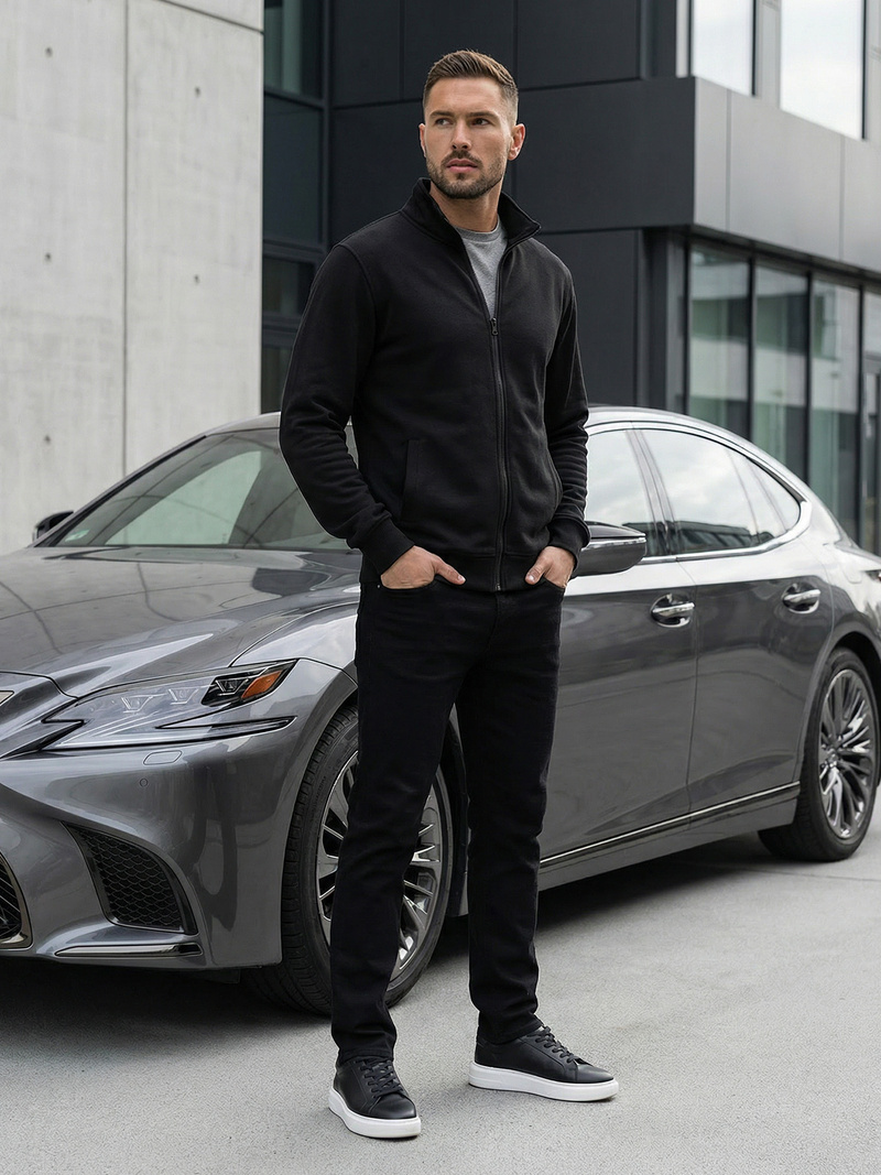 Vīriešu džemperis ar rāvējslēdzēju melns OZONEE JS/2002Z