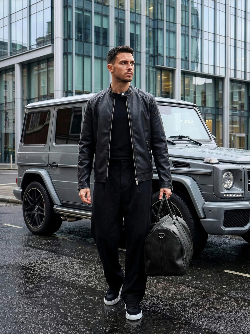 Vīriešu ādas virsjaka melna OZONEE JS/11Z8027