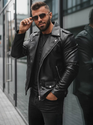 Vīriešu ādas virsjaka melna OZONEE JS/11Z8014Z