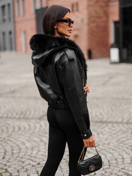 Sieviešu ādas jaka melna OZONEE O/G125