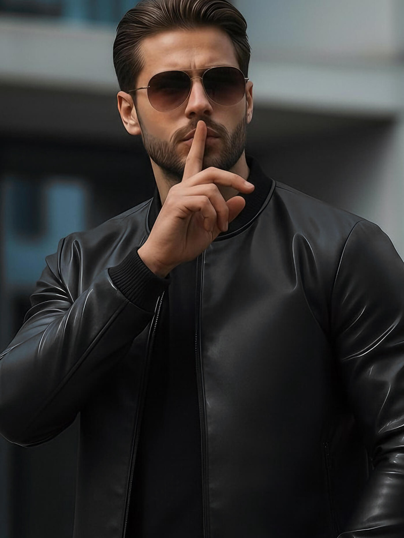 Vīriešu ādas virsjaka melna OZONEE JS/11Z8015Z