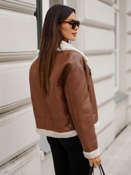 Sieviešu ādas jaka brūna OZONEE JS/11Z8176