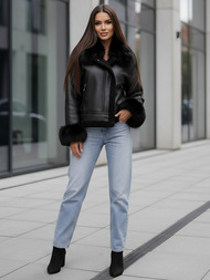 Sieviešu ādas jaka melna OZONEE JS/61M8505/392Z