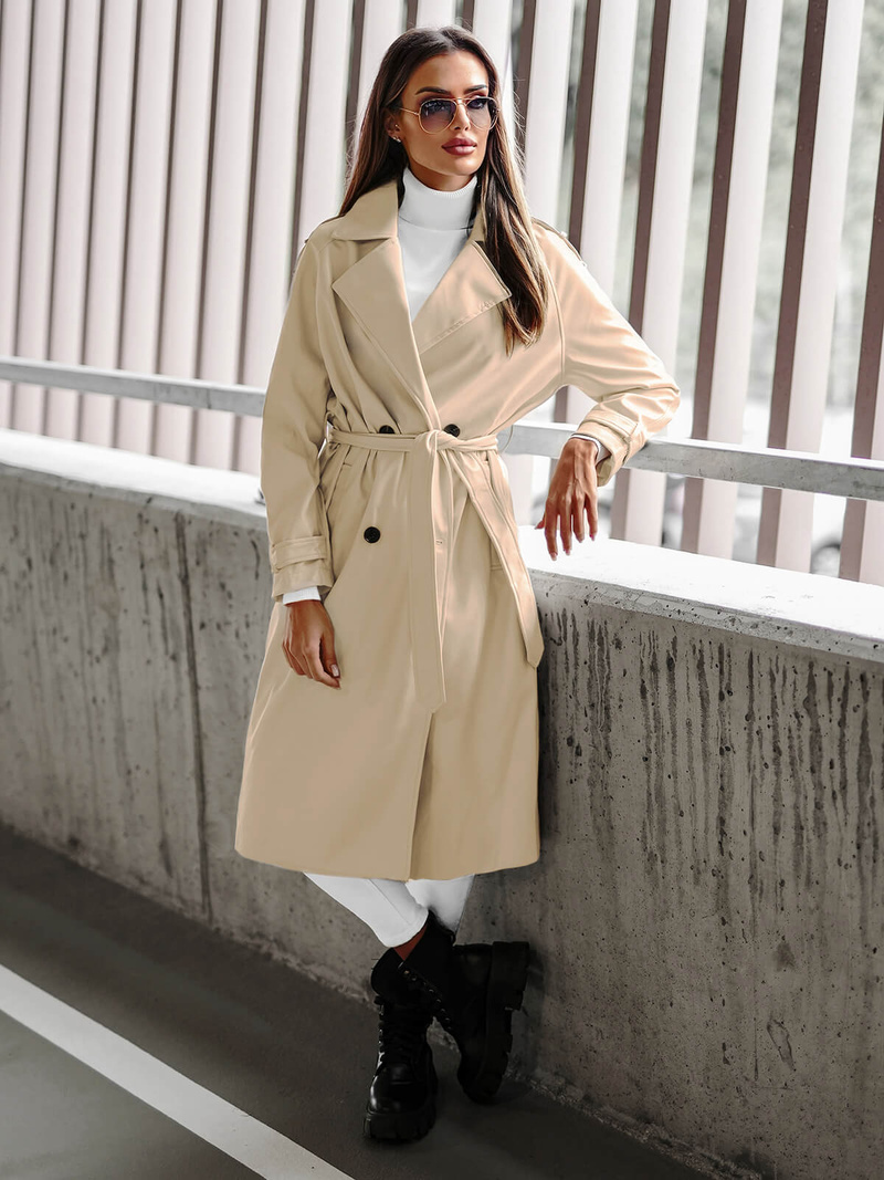 Sieviešu ādas mētelis smilšu OZONEE JS/11Z8100