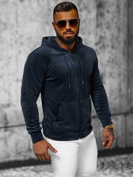 Vīriešu velūra džemperis ar kapuci tumši zila OZONEE JS/8B1168/25