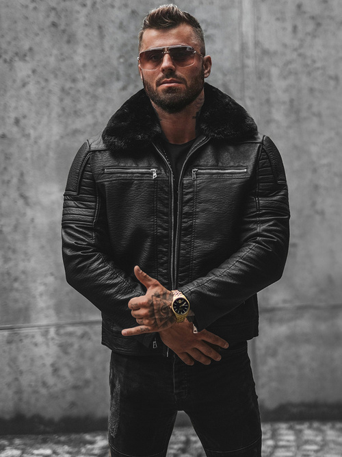 Vīriešu ādas virsjaka melna OZONEE JS/11Z8013Z