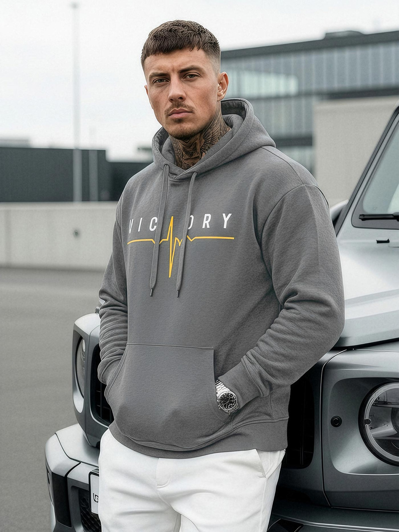 Vīriešu džemperis ar kapuci grafīta OZONEE JS/8B1757/5