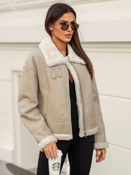 Sieviešu ādas jaka smilšu OZONEE JS/11Z8178