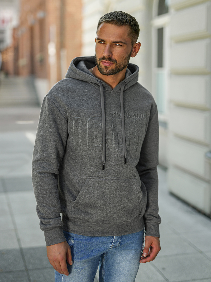 Vīriešu džemperis ar kapuci grafīta OZONEE JS/8B1773/5