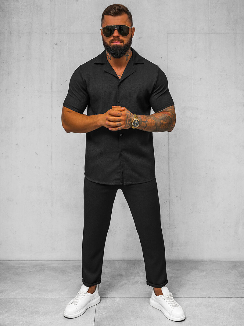 Vīriešu krekls ar īsām piedurknēm melns OZONEE O/Y971T