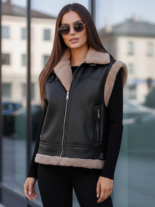 Sieviešu ādas veste melna OZONEE JS/61M8503/392Z