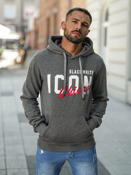 Vīriešu džemperis ar kapuci grafīta OZONEE JS/8B1736/5