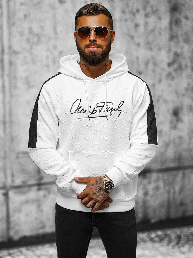 Vīriešu džemperis ar kapuci balta OZONEE JS/3B572