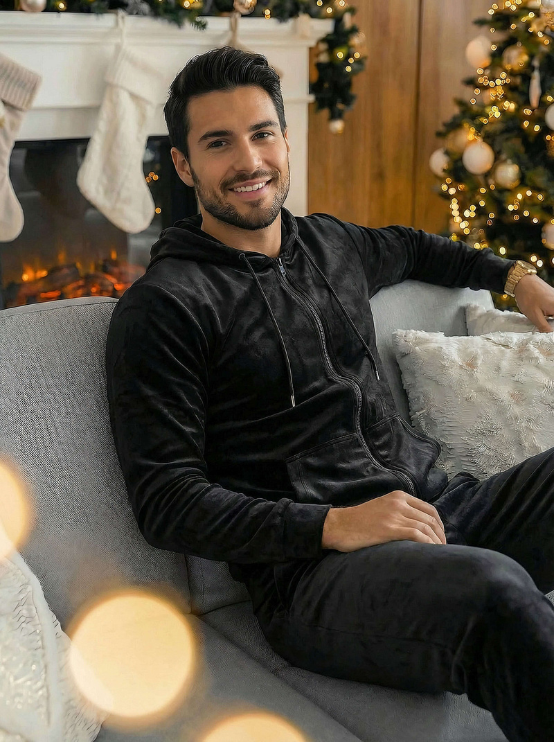 Vīriešu velūra treniņtērpa melns OZONEE JS/8C1169/3Z