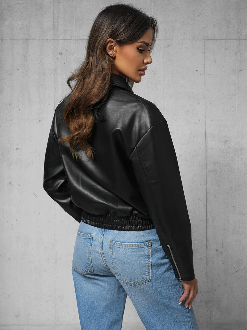 Sieviešu ādas jaka melna OZONEE O/G116