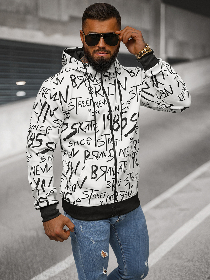 Vīriešu džemperis ar kapuci balta OZONEE JS/8B1175/1