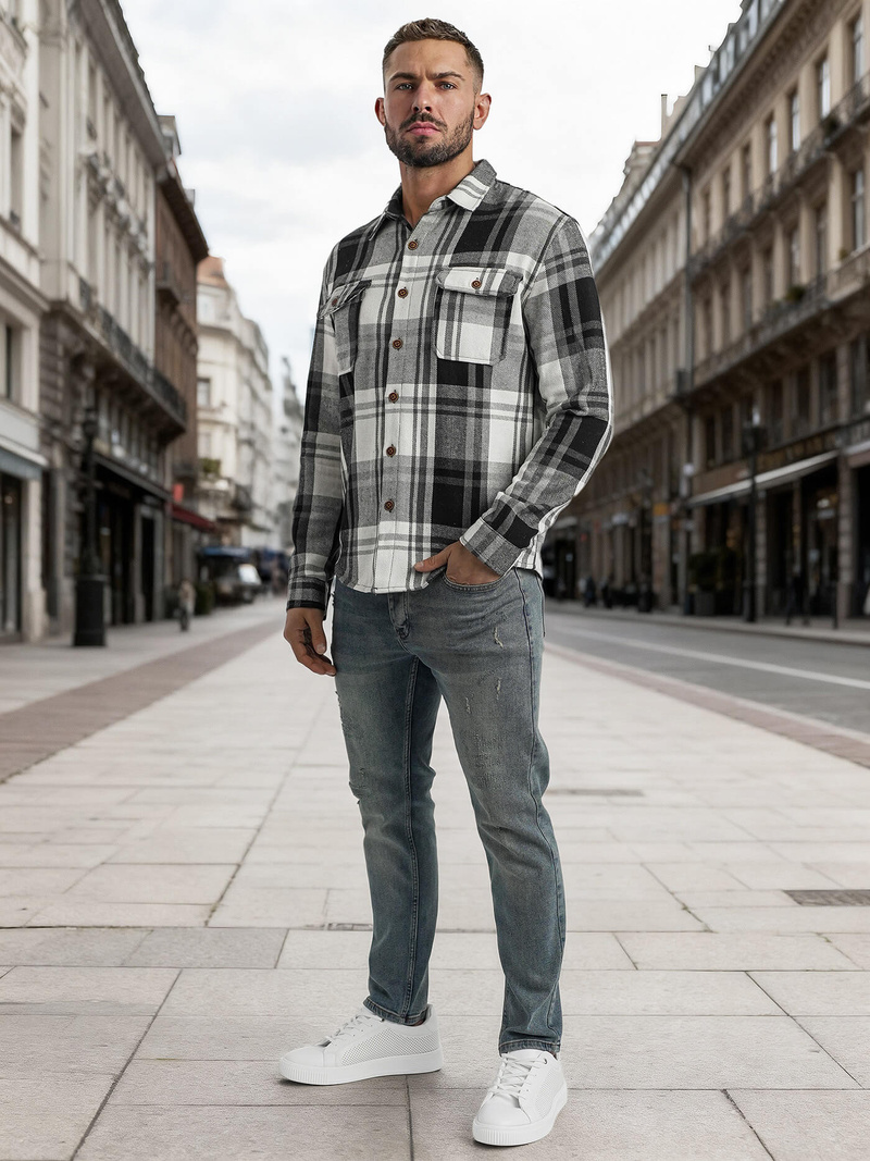 Vīriešu krekls melni-balts OZONEE NB/MC728N/3