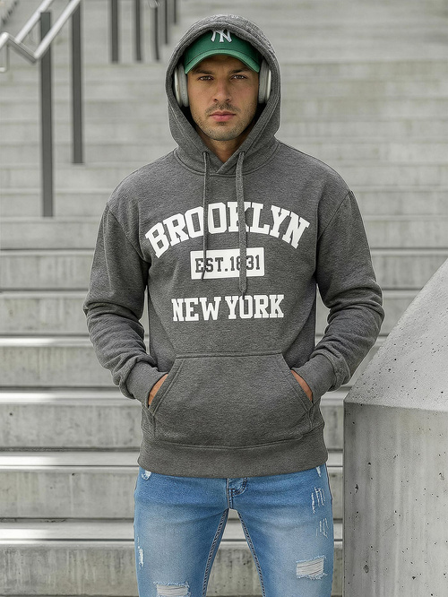 Vīriešu džemperis ar kapuci grafīta OZONEE JS/8B1767/5Z