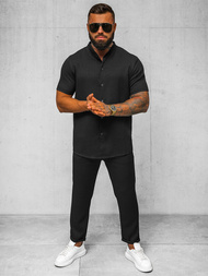 Vīriešu krekls ar īsām piedurknēm melns OZONEE O/Y972T