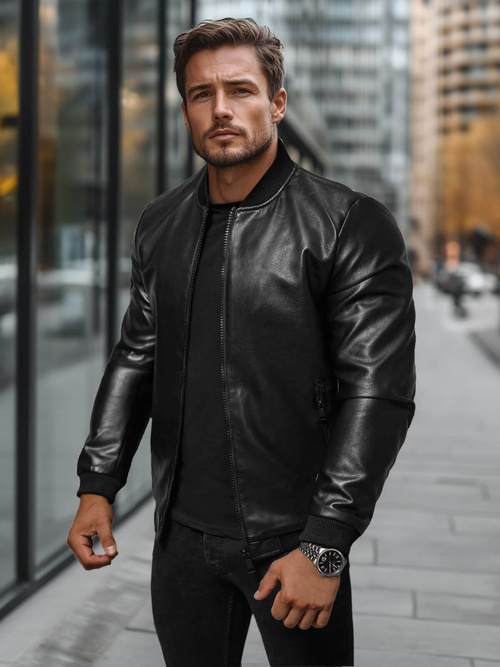 Vīriešu ādas virsjaka melna OZONEE JS/11Z8105Z