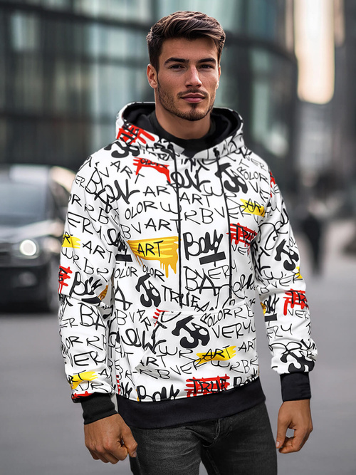 Vīriešu džemperis ar kapuci balta OZONEE JS/8B1251/1Z