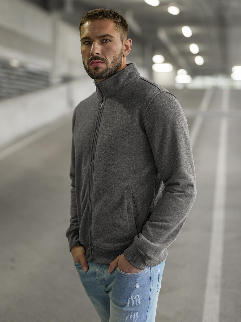 Vīriešu džemperis ar rāvējslēdzēju tumši pelēks OZONEE JS/2002Z