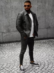 Vīriešu ādas virsjaka melna OZONEE JS/11Z8005