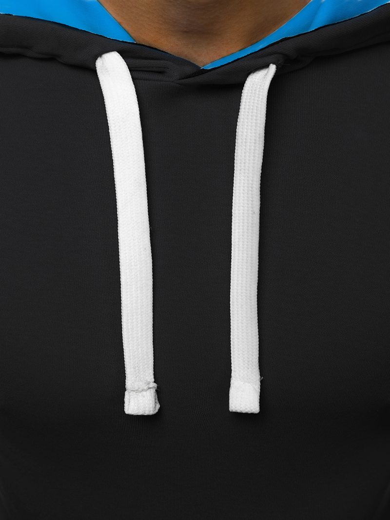 Vīriešu T-krekls ar kapuci melns-debesu zils OZONEE O/1273Z