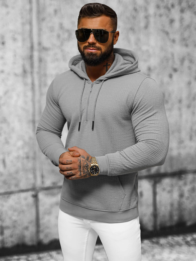 Vīriešu džemperis ar kapuci pelēka OZONEE O/TB2273