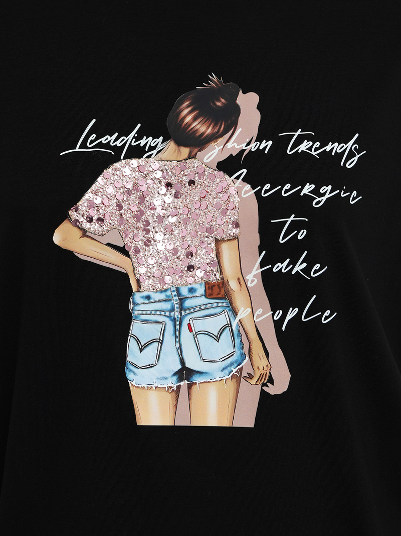 Sieviešu T-krekls Melns OZONEE JS/95T2573/3