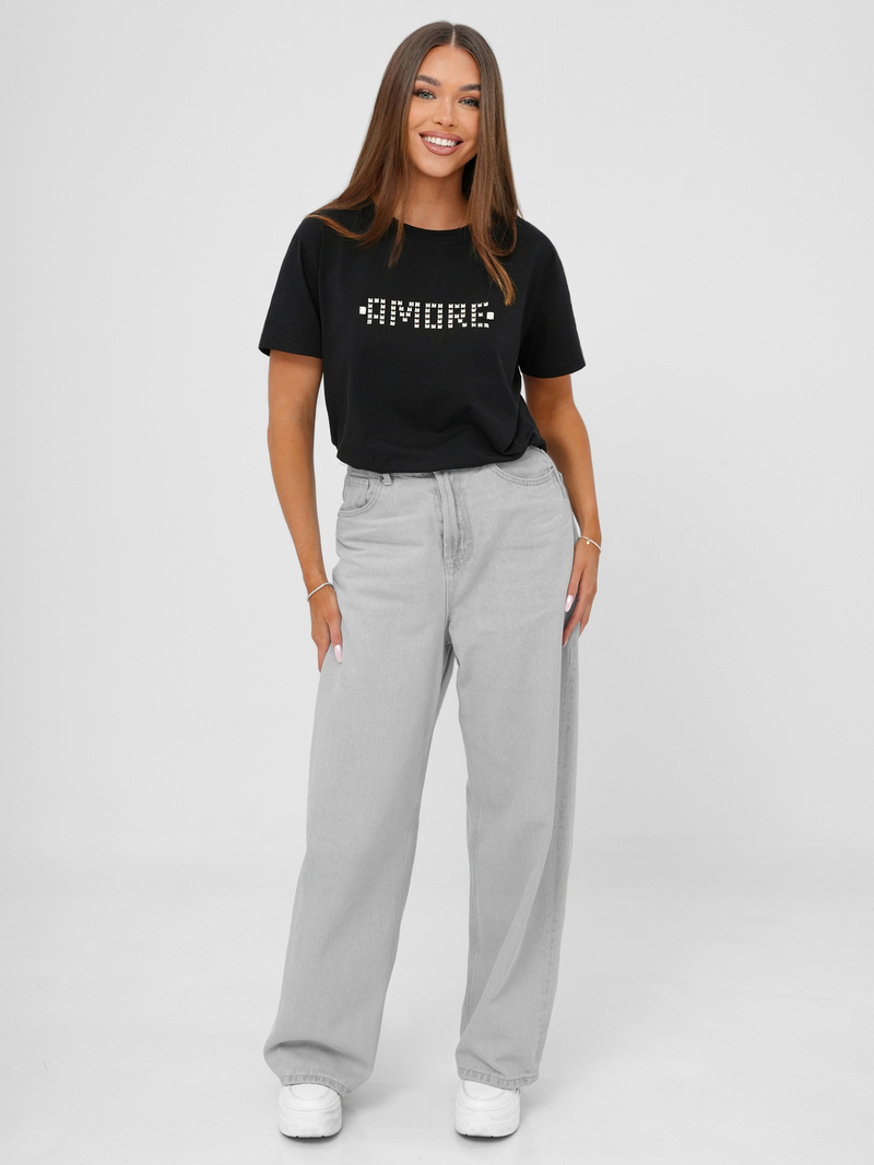 Sieviešu T-krekls Melni-Sudrabas OZONEE JS/YJ77716