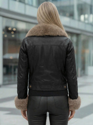 Sieviešu ādas jaka melni-smilšu OZONEE JS/61M8513/392B