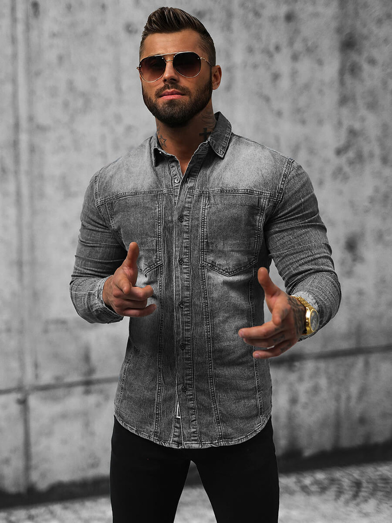 Vīriešu džinsu krekls pelēka OZONEE NB/MC712G