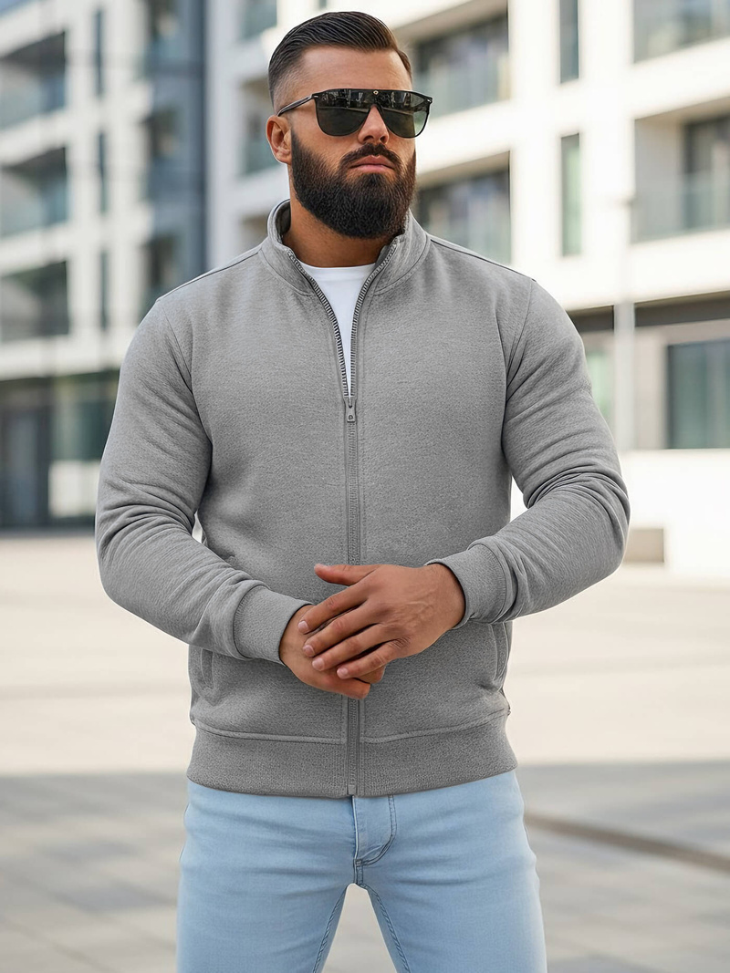 Vīriešu džemperis ar rāvējslēdzēju pelēks OZONEE JS/2002Z