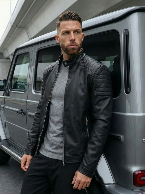 Vīriešu ādas virsjaka melna OZONEE JS/11Z8139