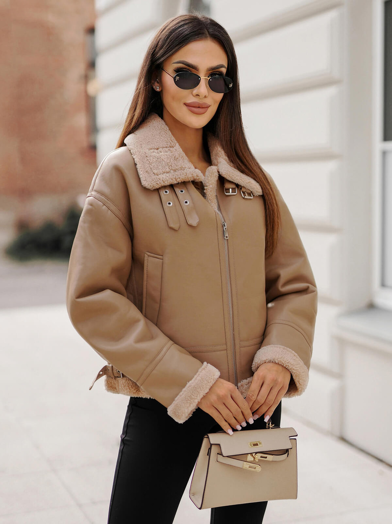 Sieviešu ādas jaka smilšu OZONEE JS/11Z8176