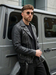 Vīriešu ādas virsjaka melna OZONEE JS/11Z8069