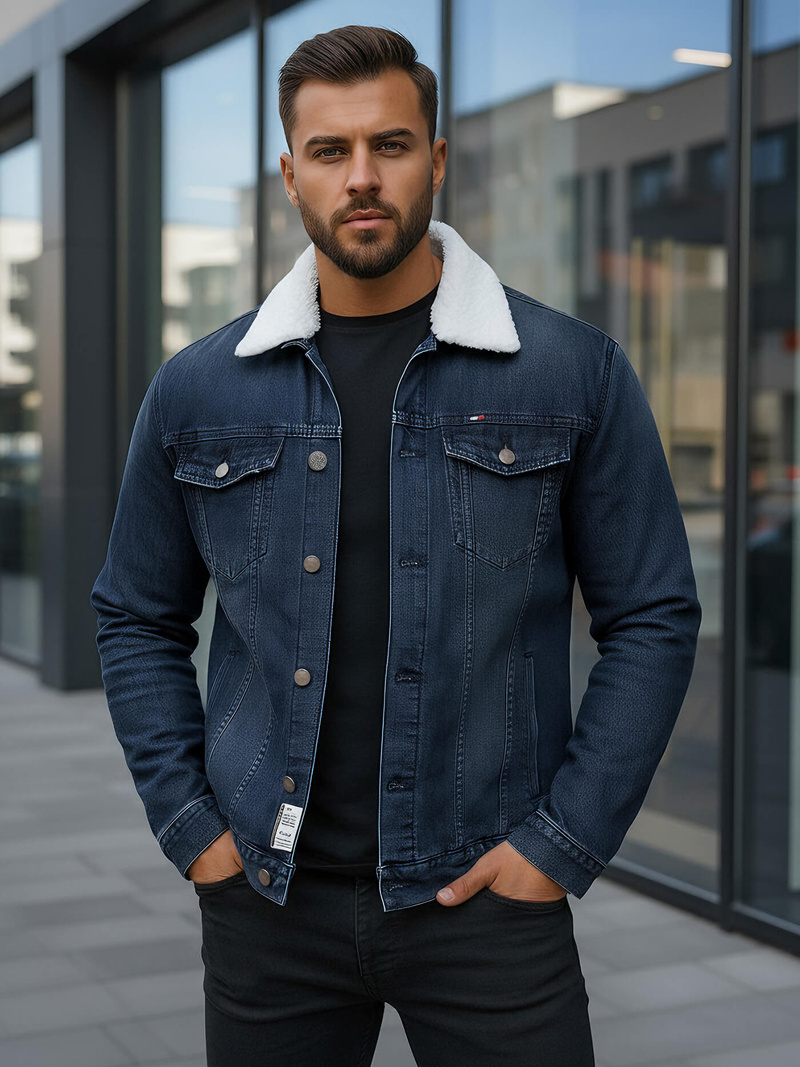 Vīriešu džinsu jaka šerpa tumši zila OZONEE NB/MJ517BSZ