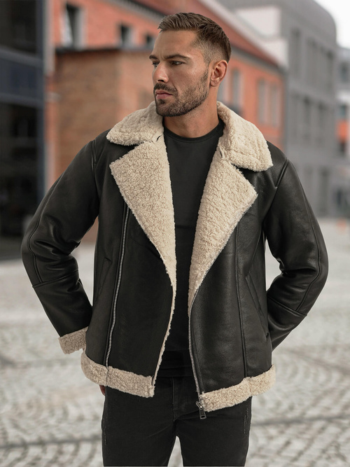 Vīriešu ādas virsjaka melna OZONEE JS/11Z8273