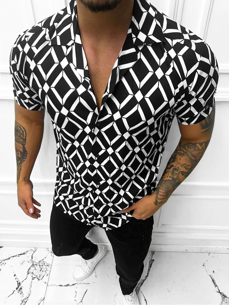 Vīriešu krekls ar īsām piedurknēm melni-balts OZONEE E/1400/227