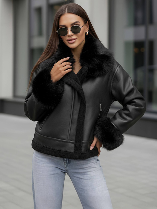 Sieviešu ādas jaka melna OZONEE JS/61M8505/392Z