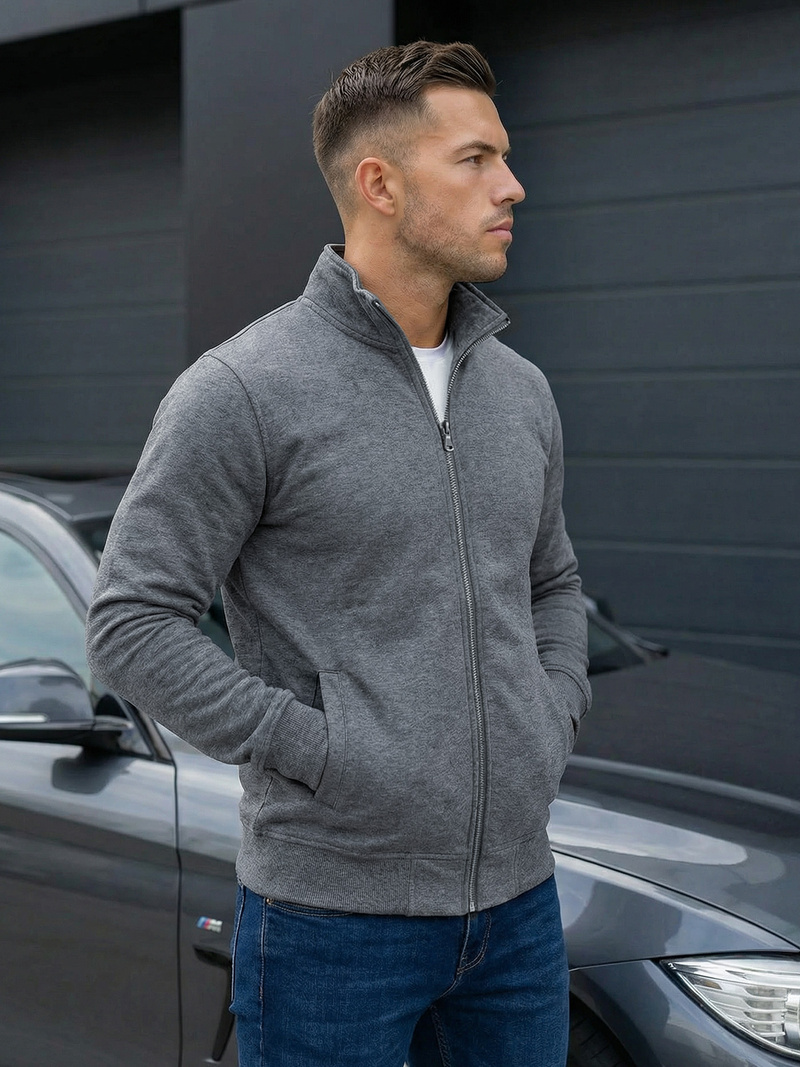 Vīriešu džemperis ar rāvējslēdzēju tumši pelēks OZONEE JS/2002Z