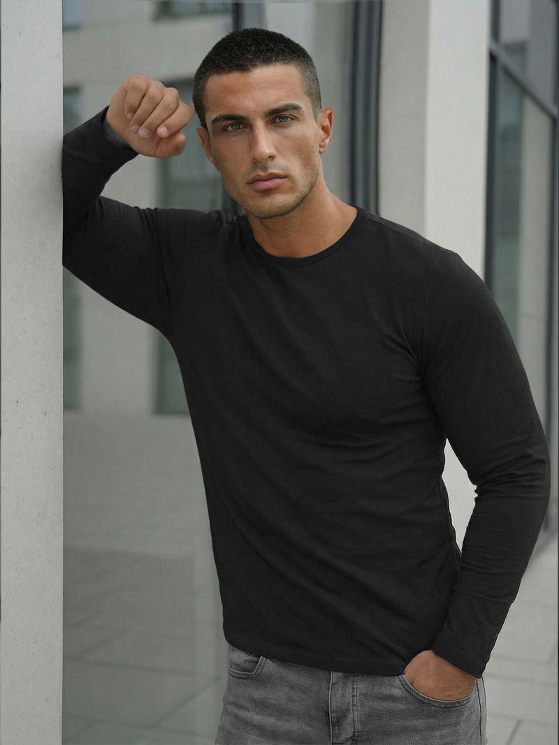 Vīriešu T-krekls ar garām piedurknēm melns OZONEE JS/DB71/1