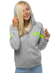 Sieviešu jaka ar rāvējslēdzēju un kapuci pelēka OZONEE JS/KSW3013