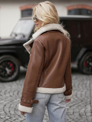 Sieviešu ādas jaka brūna OZONEE JS/11Z8177Z