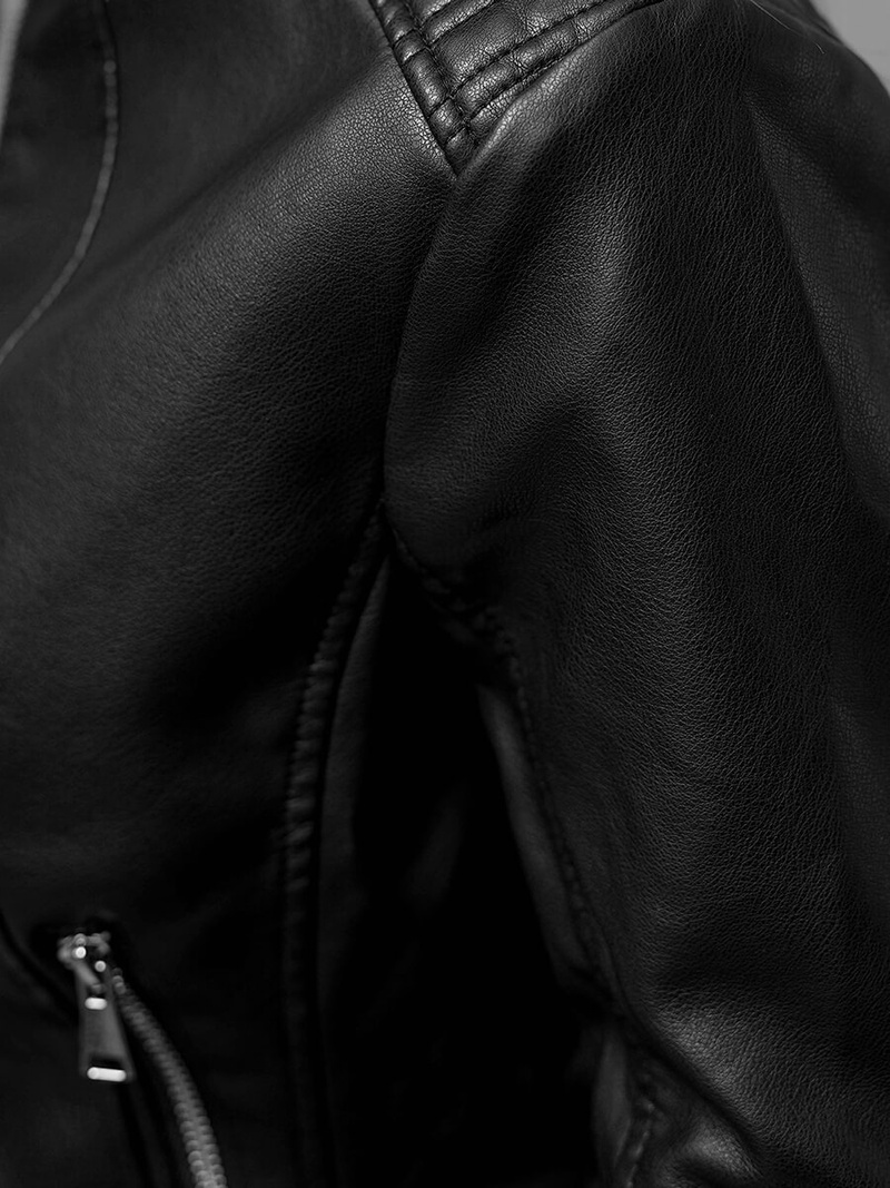 Sieviešu ādas jaka melna OZONEE JS/11Z8038